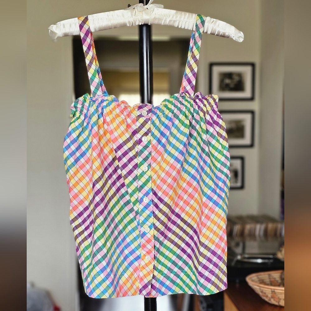 J. Crew Sleeveless Button Front Rainbow Plaid Camisole - Picture 1 of 7